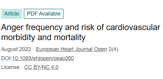 If you have an outburst of anger at least once a week, the chance that your heart will stop beating prematurely is a quarter greater than if there is less anger in your life. That is suggested by a study published in 2022 in the European Heart Journal Open.