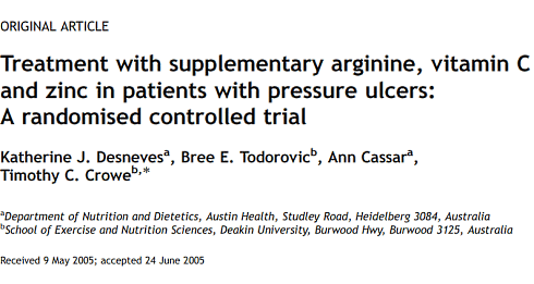 Wound heals faster by supplementing with arginine, vitamin C and zinc