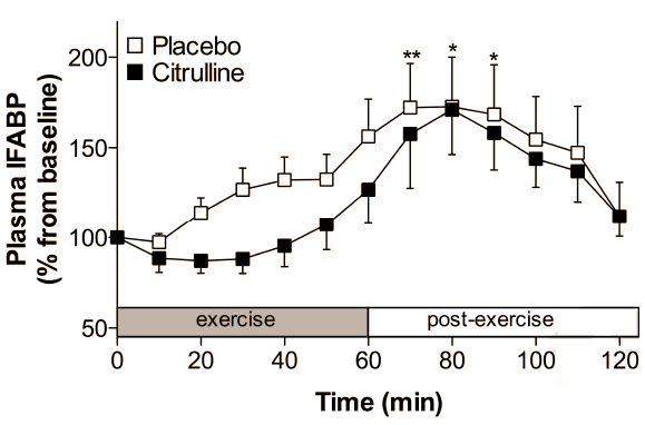 Sports drinks with fast carbohydrates that endurance athletes drink during training sessions, and also protein shakes that bodybuilders down before pumping iron, probably work better if they contain a couple of grams of L-citrulline [structural formula on the right]. Scientists at Maastricht University Medical Centre in the Netherlands discovered that L-citrulline boosts the body's nutrient uptake during exertion.