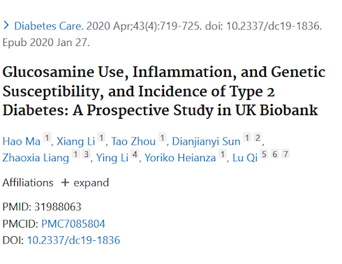Glucosamine has a modest but clinically relevant protective effect against diabetes type-2. Supplementation not only reduces the chance that you will get diabetes, but also protects against cardiovascular complications if you already have diabetes.