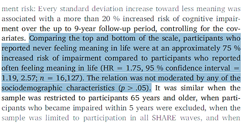 A meaningful life? Less cognitive decline due to aging