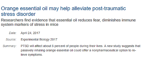 Orange oil aromatherapy may speed recovery from PTSD