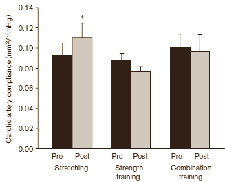 Stretching versus artery stiffening