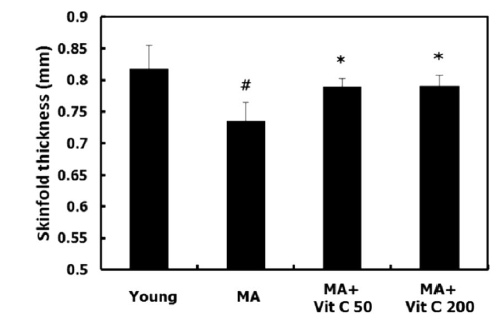 Aging without wrinkles due to vitamin C supplementation